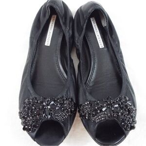 Vera Wang Lavender Label black leather peep-toe ballet flats